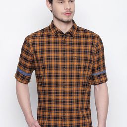 Basics Men Orange & Navy Blue Slim Fit Checked Casual Shirt-image-27