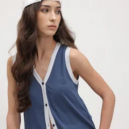 The Roadster Life Co. Contrasting Edges V-Neck Button-Up Top-picture-23