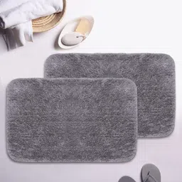 BIANCA Set Of 2 Grey Solid 1850 GSM Anti-Skid Ultra-Soft Fluffy Bath Rugs-picture-44