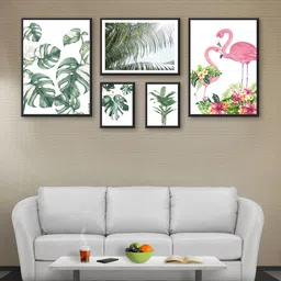 999Store Set of 5 Green & Pink MDF Wall Art-image-5