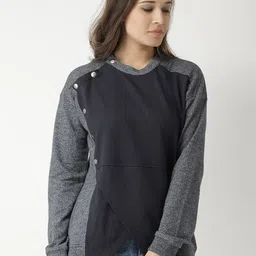 Club York Women Navy Blue Colourblocked Sweatshirt-picture-33