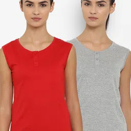 appulse Women Pack Of 2 Solid Henley Neck T-shirt-picture-18