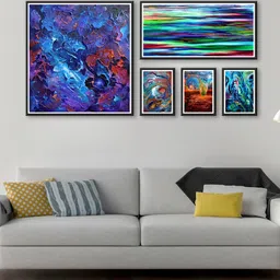 999Store Set of 5 Blue & Red Printed MDF Wall Art-picture-26
