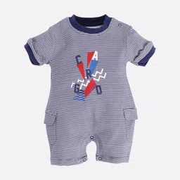 BABY GO Infant Boys Navy Blue & White Striped Pure Cotton Romper-picture-10