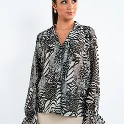 Stylecast X Hersheinbox Animal Print Puff Sleeve Shirt Style Top-image-75