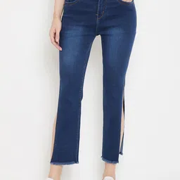 Nifty Women Blue Bootcut High-Rise Side Slits Clean Look Cropped Jeans-image-33