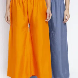 GRACIT Women Yellow & Blue Solid Flared Palazzos-image-23