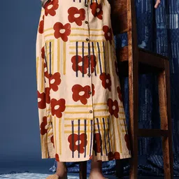 Taavi Women Floral Printed Pure Cotton A-Line Bagru Skirt-image-3