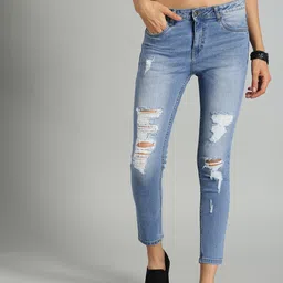 The Roadster Lifestyle Co Women Blue Skinny Fit Mid-Rise Mildly Distressed Stretchable Cropped Jeans-image-64