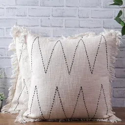 eyda Off White & Black Set of 2 Embroidered Square Cushion Covers-image-71
