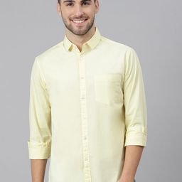 Dennis Lingo Men Yellow Slim Fit Solid Cotton Casual Shirt-picture-12