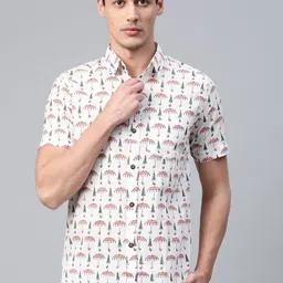 Hatheli Men White Hand Block Printed Casual Shirt-picture-31