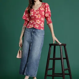 DressBerry Floral Print Sweetheart Neck Cotton Top-picture-39