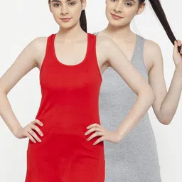 Friskers Women Pack Of 2 Red & Grey Solid Longline Tank Tops-picture-32