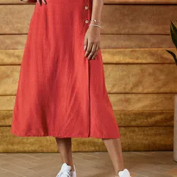 MANGO Women Pink & White Dot Print A-Line Midi Skirt-picture-36