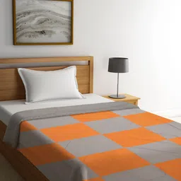 Featherlite Grey & Orange Checked AC Room 150 GSM Single Bed Comforter-picture-30