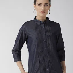 Xpose Women Navy Blue Regular Fit Solid Casual Shirt-picture-14