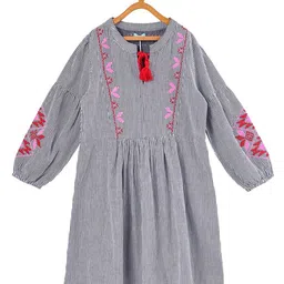 Miyo Girls White Striped Fit and Flare Dress-image-67