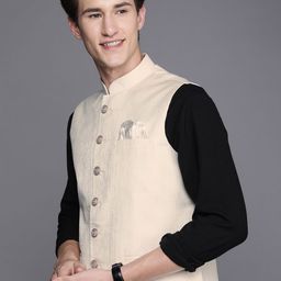 Manyavar Men Off White Solid Nehru Jacket-picture-45