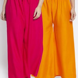 GRACIT Women Pink & Orange Solid Flared Palazzos-picture-17