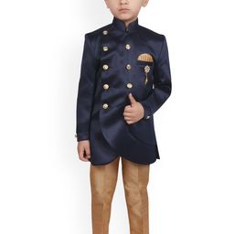 SG YUVRAJ Boys Navy Blue & Brown Sherwani Set-picture-21