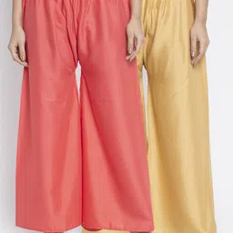 GRACIT Women Gold-Toned & Pink Solid Flared Palazzos-image-98