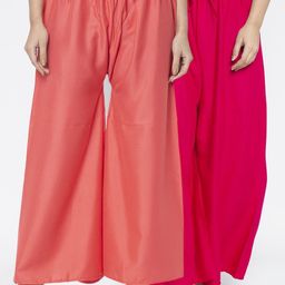 GRACIT Women Pink & Peach-Coloured Solid Wide Leg Palazzos-picture-34