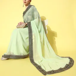 Mitera Green Embellished Embroidered Pure Georgette Saree-picture-15