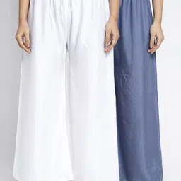 GRACIT Women White & Grey Solid Flared Palazzos-image-43