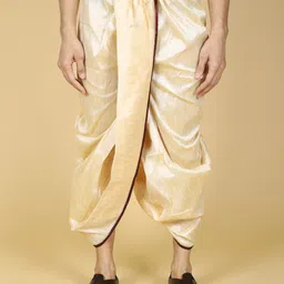NAMASKAR Men Beige Solid Silk Dhotis Pants-picture-16
