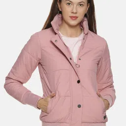 Campus Sutra Women Peach-Coloured Solid Windcheater Padded Jacket-picture-7