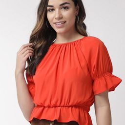 Sera Women Orange Solid Cinched Waist Top-picture-26