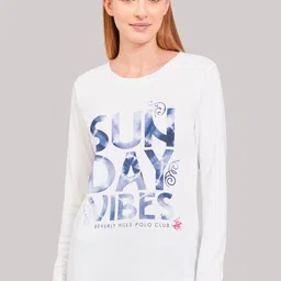 Beverly Hills Polo Club Women White Printed Round Neck T-shirt-image-89