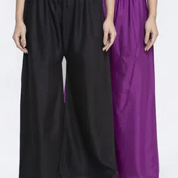 GRACIT Women Black & Purple Solid Flared Palazzos-image-73