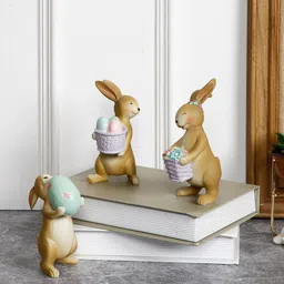 TAYHAA Set Of 3 Brown Cute & Playful Bunny Showpieces-image-24