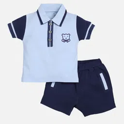 BABY GO Boys Blue Colourblocked Cotton T-shirt with Shorts-picture-40