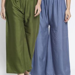 GRACIT Women Blue & Green Solid Flared Palazzos-picture-18