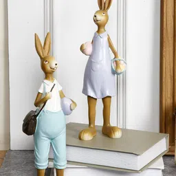 TAYHAA Set of 2 Blue & Purple Cute & Cuddly Colourful Bunny Pair Showpieces-image-42