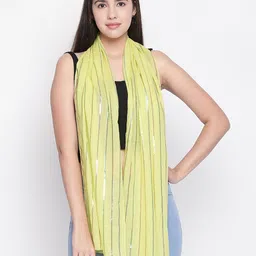 Style Quotient Women Lime Green & Silver-Toned Striped Scarf-picture-15