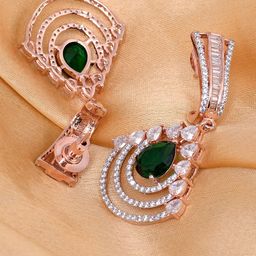 Saraf RS Jewellery Rose Gold-Plated & Green Contemporary Drop Earrings-picture-15