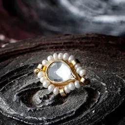 MORKANTH JEWELLERY Gold-Plated & White Kundan & Pearl Embellished Nosepin-picture-18