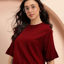 Mast & Harbour Ribbed Drop-Shoulder Sleeves Relaxed Fit Acrylic T-shirt-picture-37