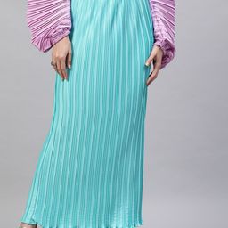 STREET 9 Women Turquoise Blue Solid Pleated Maxi Skirt-picture-45