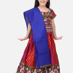 BownBee Girls Pink & Blue Embroidered Ready to Wear Lehenga & Blouse with Dupatta-picture-48