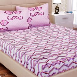 SEJ by Nisha Gupta Off-White & Pink Flat 180 TC 1 King Bedsheet with 2 Pillow Covers-picture-33