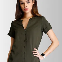 FableStreet Olive Green Shirt Style Top-picture-38