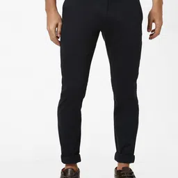 Celio Men Navy Blue Slim Fit Solid Regular Linen Cotton Sustainable Trousers-image-8