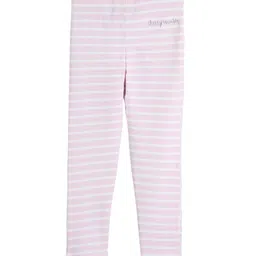 Cherry Crumble Girls Pink & White Striped Cute Knitted Ankle-Length Leggings-picture-13