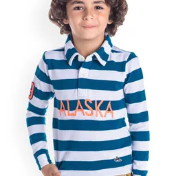 Cherry Crumble Boys White & Blue Striped Polo Collar T-shirt-picture-10