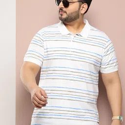 Sztori Plus Size Striped Polo Collar Pure Cotton T-shirt-image-24